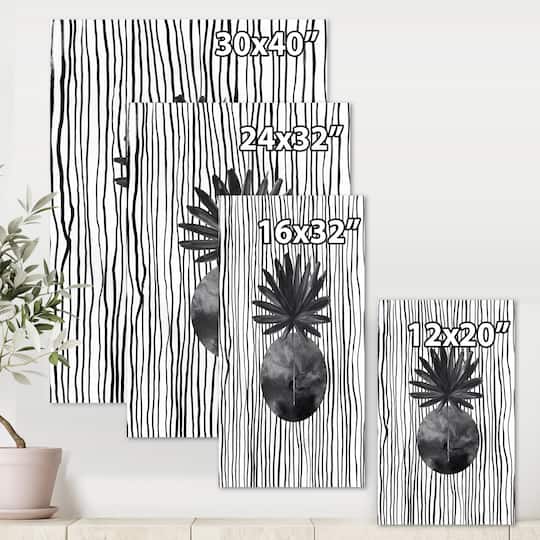 Designart - Black and White Tropical Leaf On Striped I